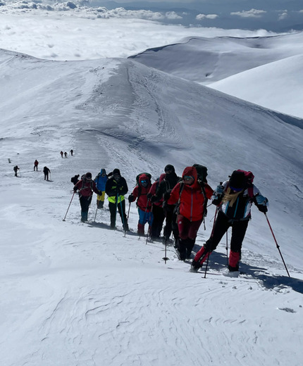 winter hiking on mountain olympus